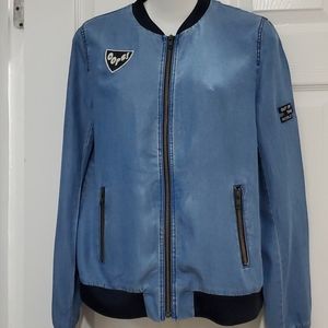 ZARA LIGHTWEIGHT MEDIUM DENIM LOOK BOMBER JACKET